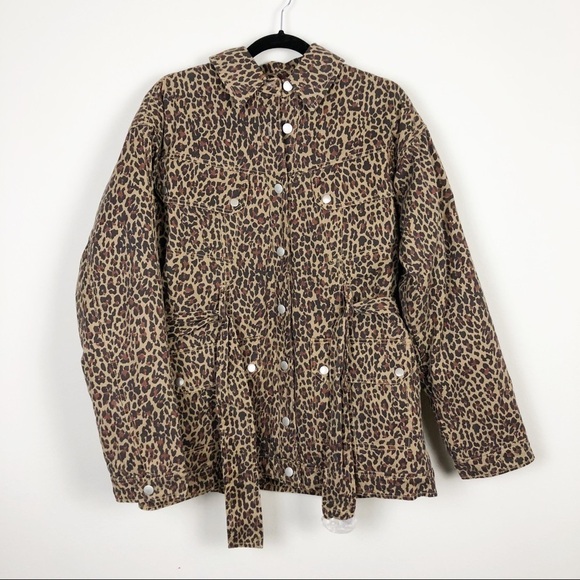 Marissa Webb Ellery Leopard Print Cotton Denim Anorak Belted Jacket Brown Tan - Picture 3 of 9